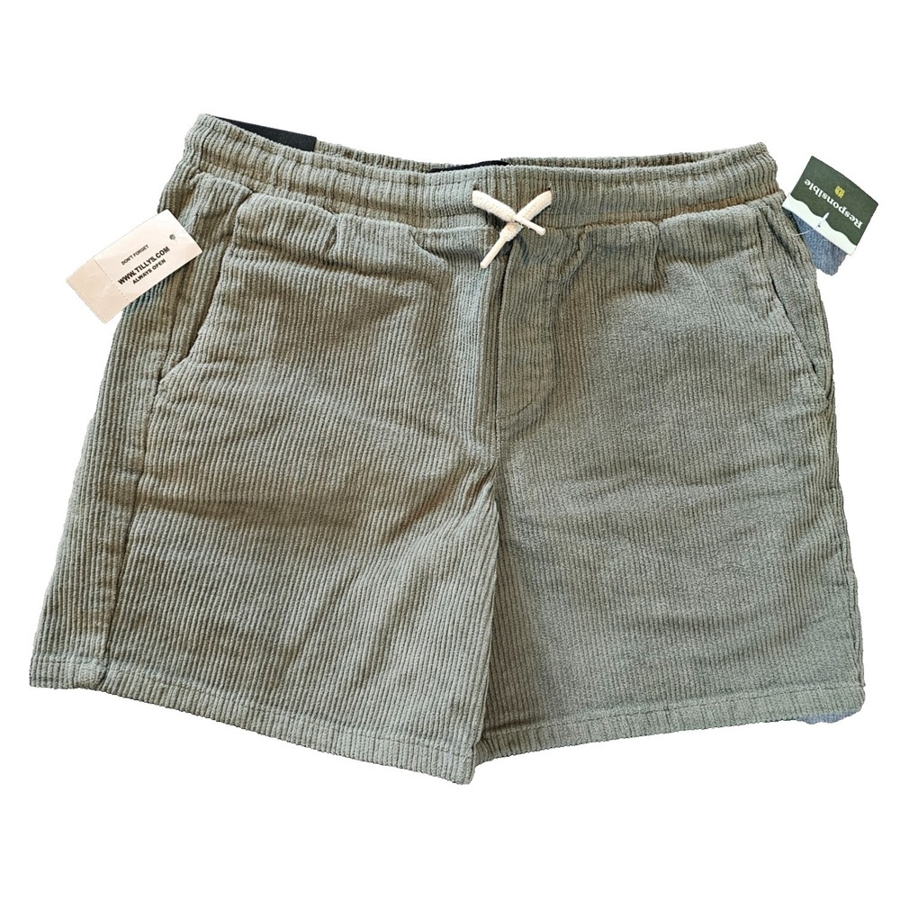 RSQ Corduroy Pull On Shorts Mens Large Agave Green Drawstring NWT